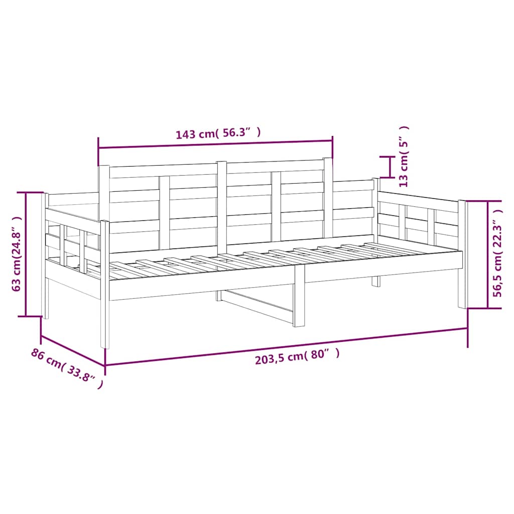vidaXL Day Bed without Mattress Solid Wood Pine 80x200 cm