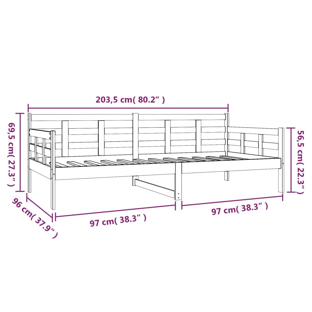 vidaXL Day Bed | Black | Solid Pine Wood | Single | Convertible