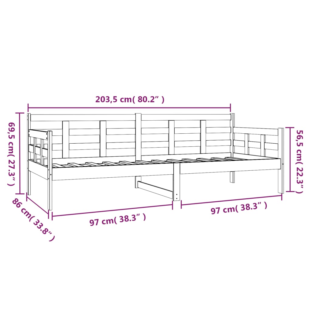 vidaXL Day Bed | Natural Pine | Solid pinewood | 80x200 cm