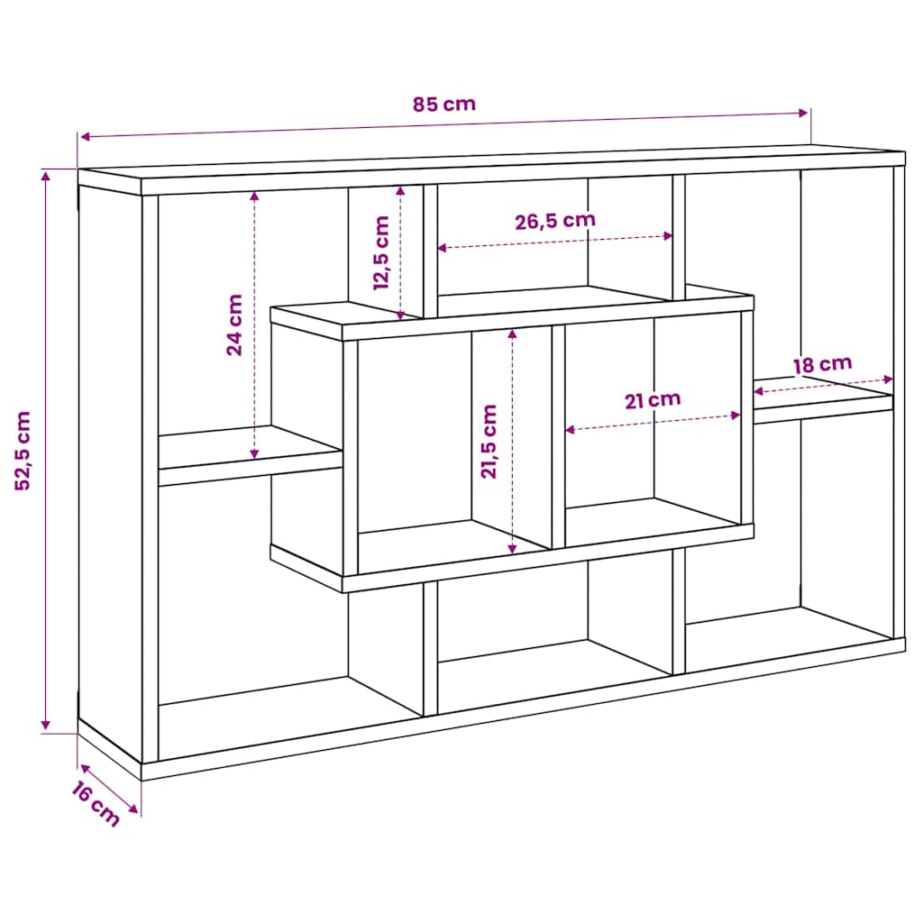 vidaXL Wall Shelf Sonoma Oak 85x16x52.5 cm Engineered Wood