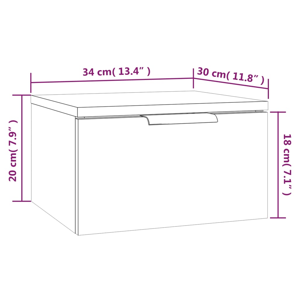 vidaXL Wall-mounted Bedside Cabinet White 34x30x20 cm