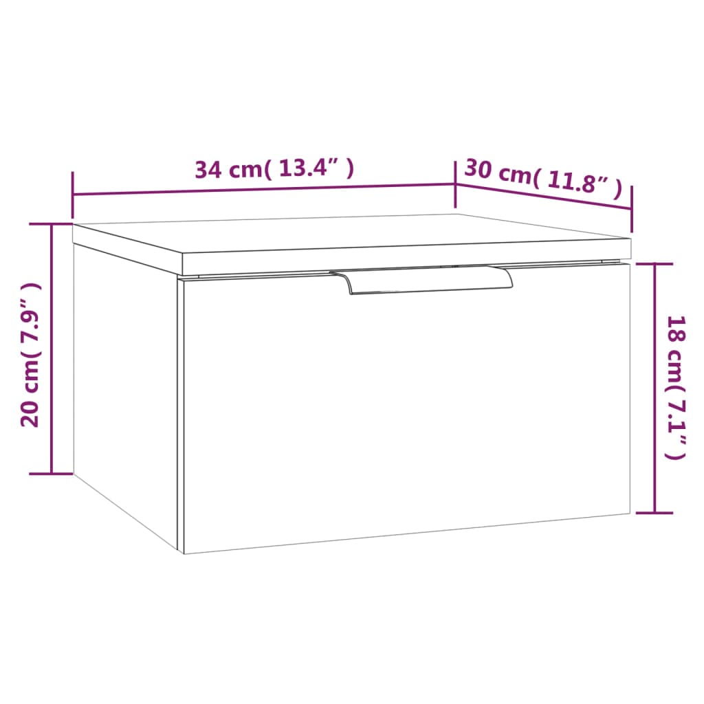 vidaXL Wall-mounted Bedside Cabinet Sonoma Oak 34x30x20 cm