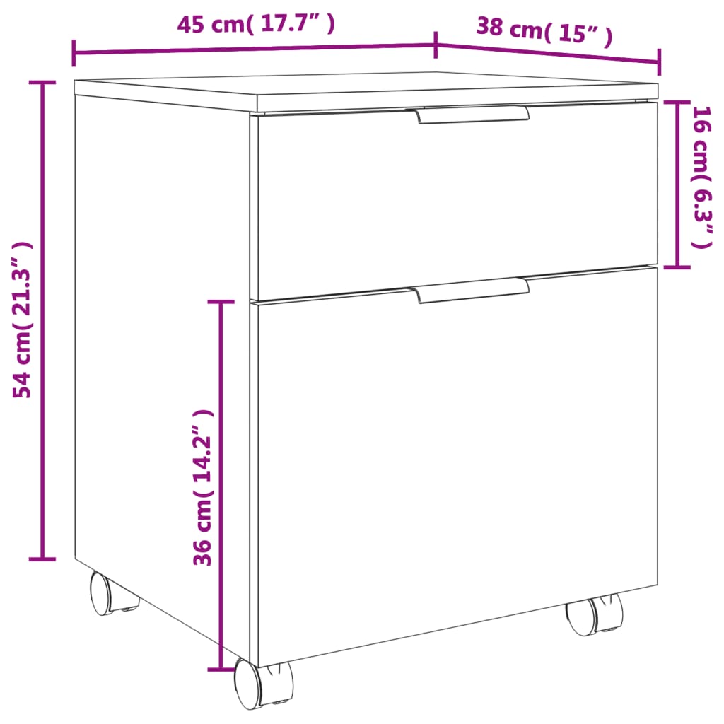 vidaXL File Cabinet | Sonoma oak | Engineered wood | 45x38x54 cm | Swivel