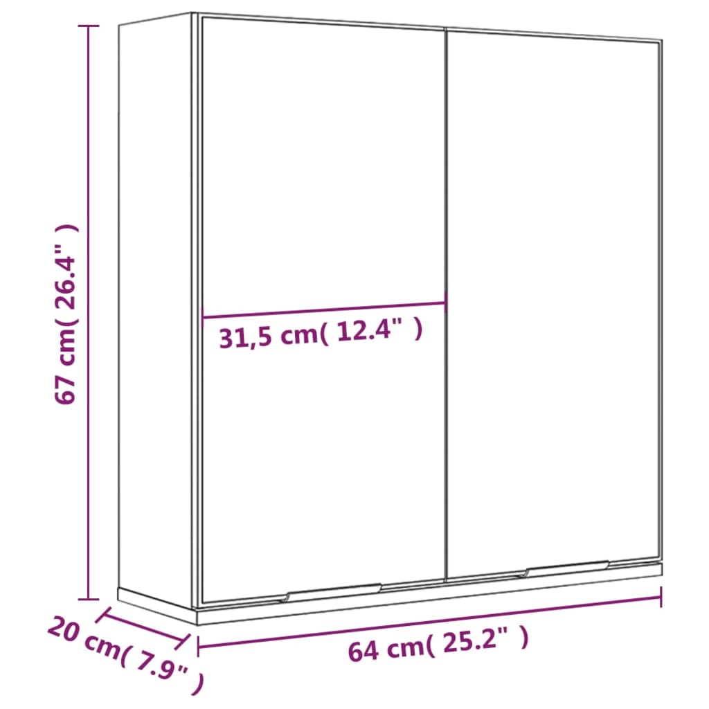 vidaXL Bathroom Mirror Cabinet Grey Sonoma 64x20x67 cm