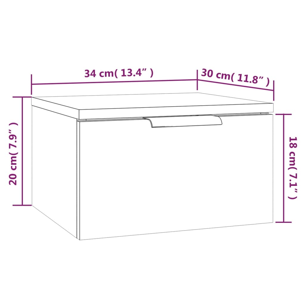 vidaXL Wall-mounted Bedside Cabinet Grey Sonoma 34x30x20 cm