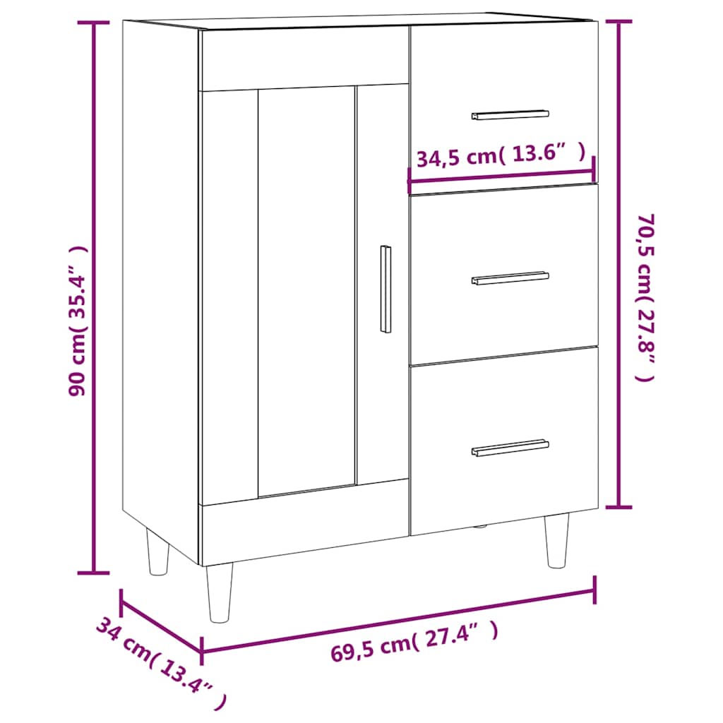 vidaXL Sideboard Grey Sonoma 69,5x34x90 cm Engineered Wood