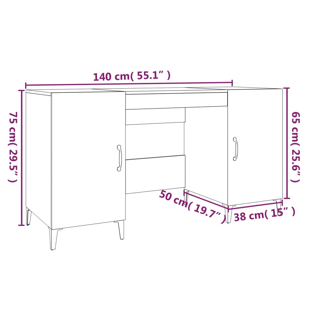 vidaXL Desk Grey Sonoma 140x50x75 cm Engineered Wood