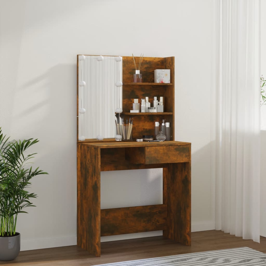 vidaXL Dressing Table with LED Smoked Oak 74.5x40x141 cm