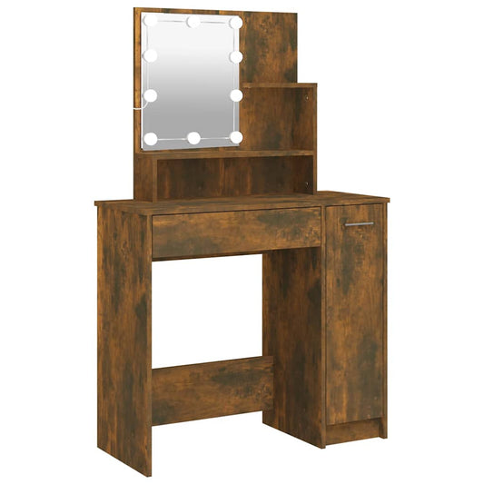 vidaXL Dressing Table with LED Smoked Oak 86,5x35x136 cm