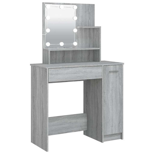 vidaXL Dressing Table with LED Grey Sonoma 86,5x35x136 cm