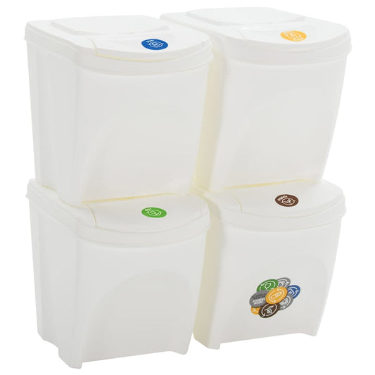 vidaXL Stackable Garbage Bin Boxes 4 pcs White 100 L Polypropylene