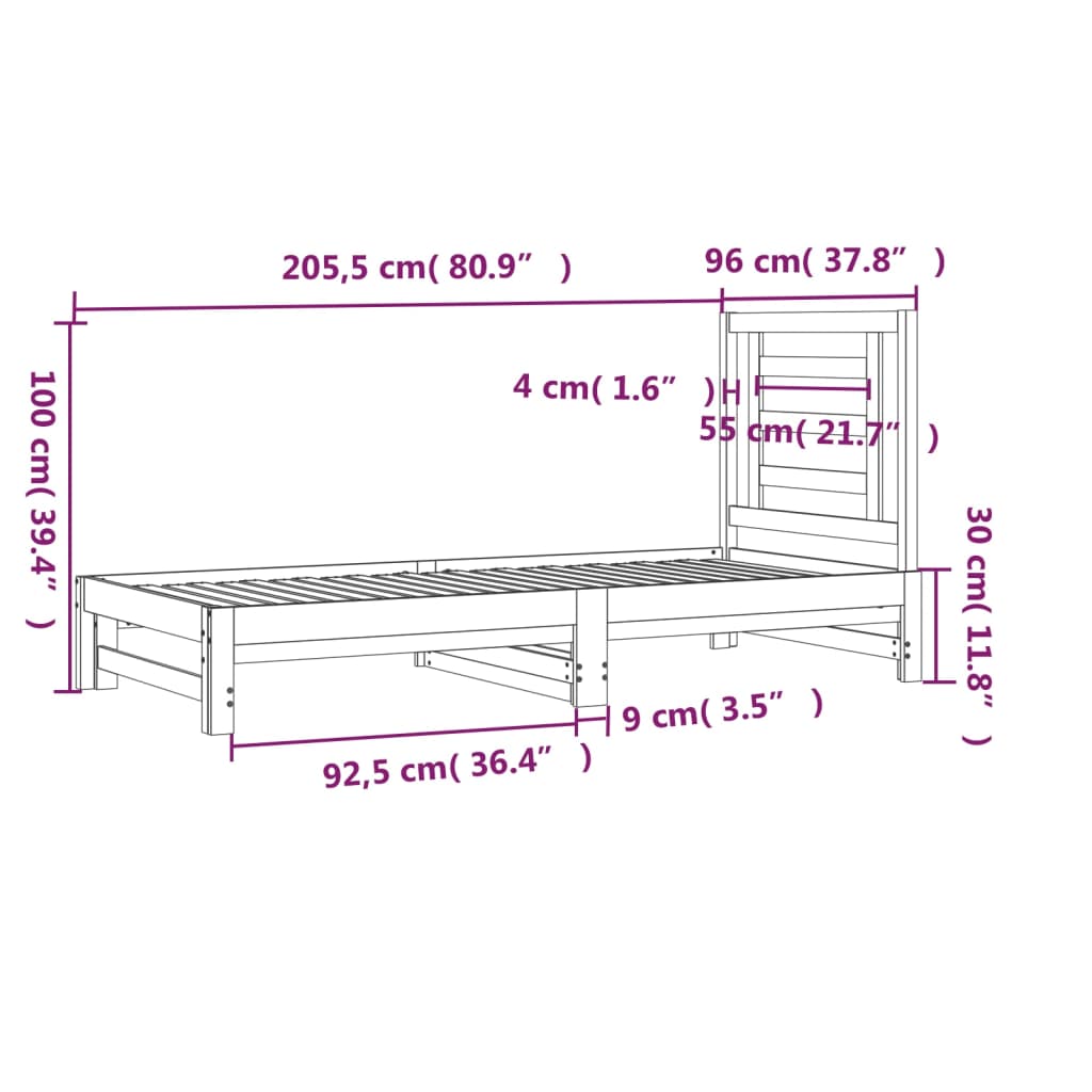 vidaXL Pull-out Day Bed without Mattress 2x(90x200) cm