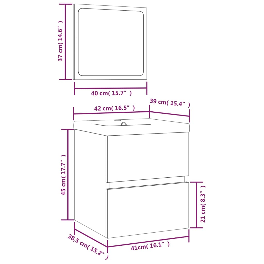 vidaXL Bathroom Sink Cabinet with Basin and Mirror Grey Sonoma