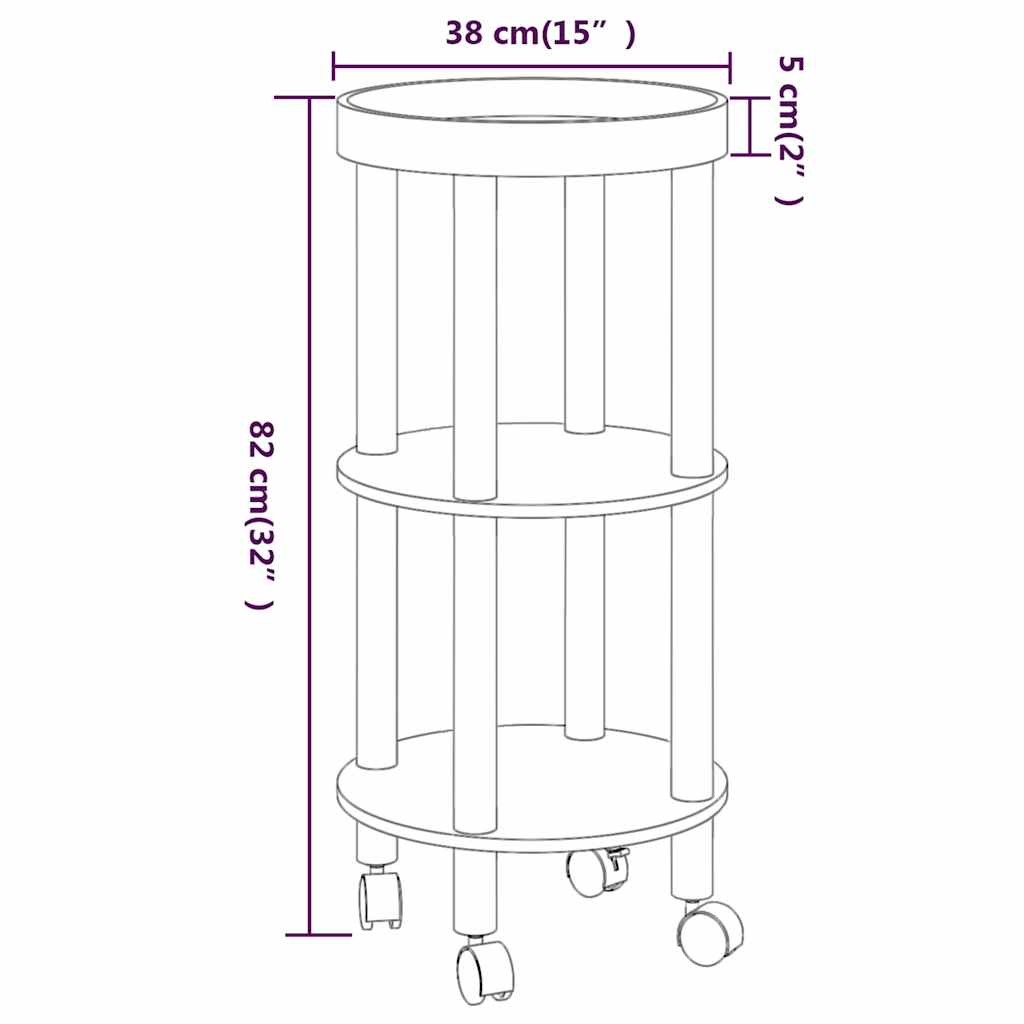 vidaXL 3-tier Trolley White 38x38x82 cm Engineered Wood&Solid Wood Pine
