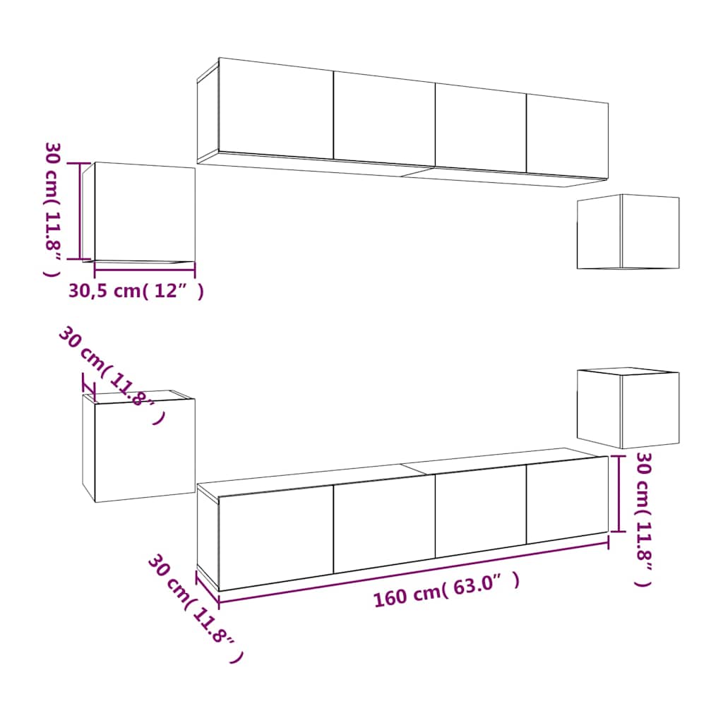 vidaXL 8 Piece TV Cabinet Set Concrete Grey Engineered Wood