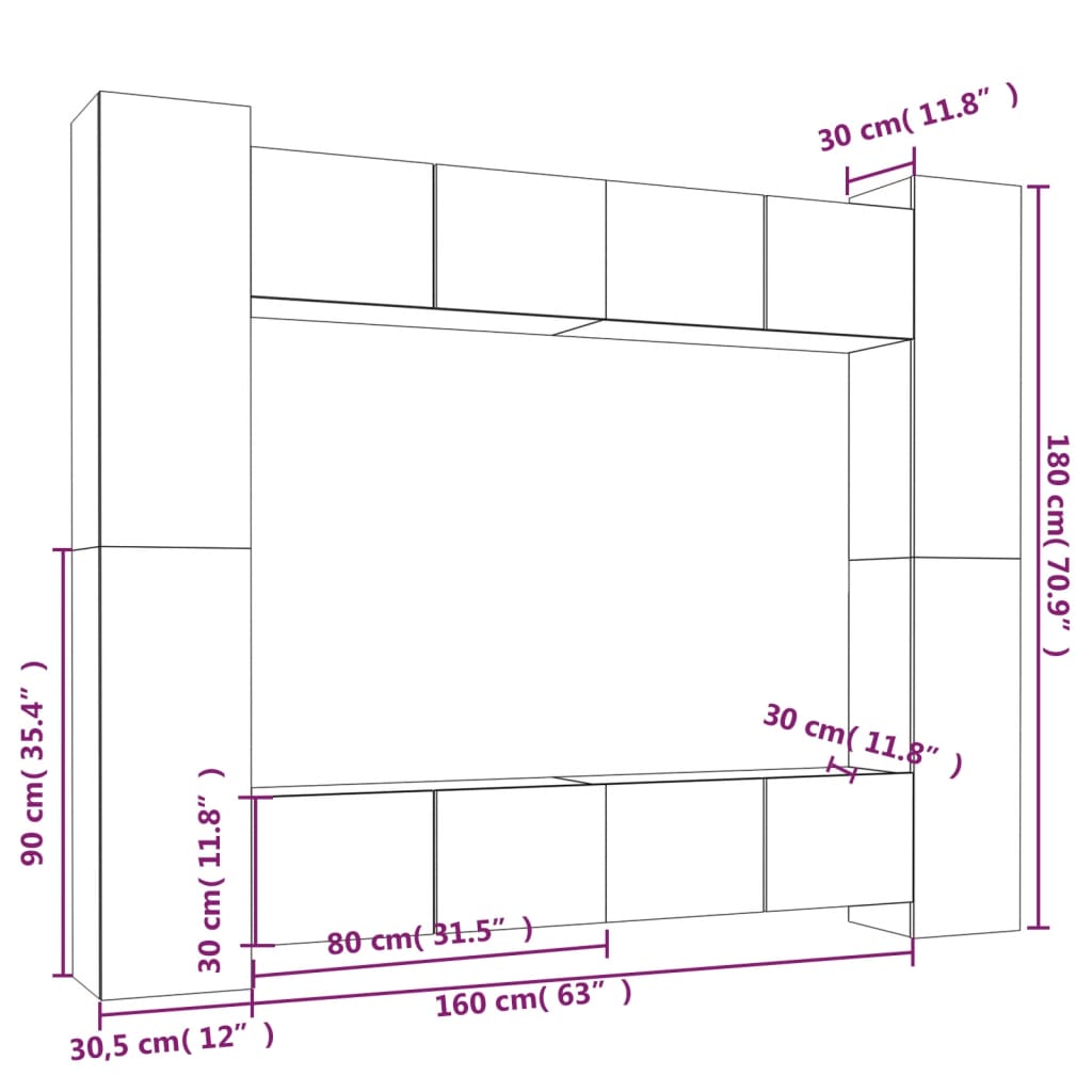 vidaXL 8 Piece TV Cabinet Set Smoked Oak Engineered Wood