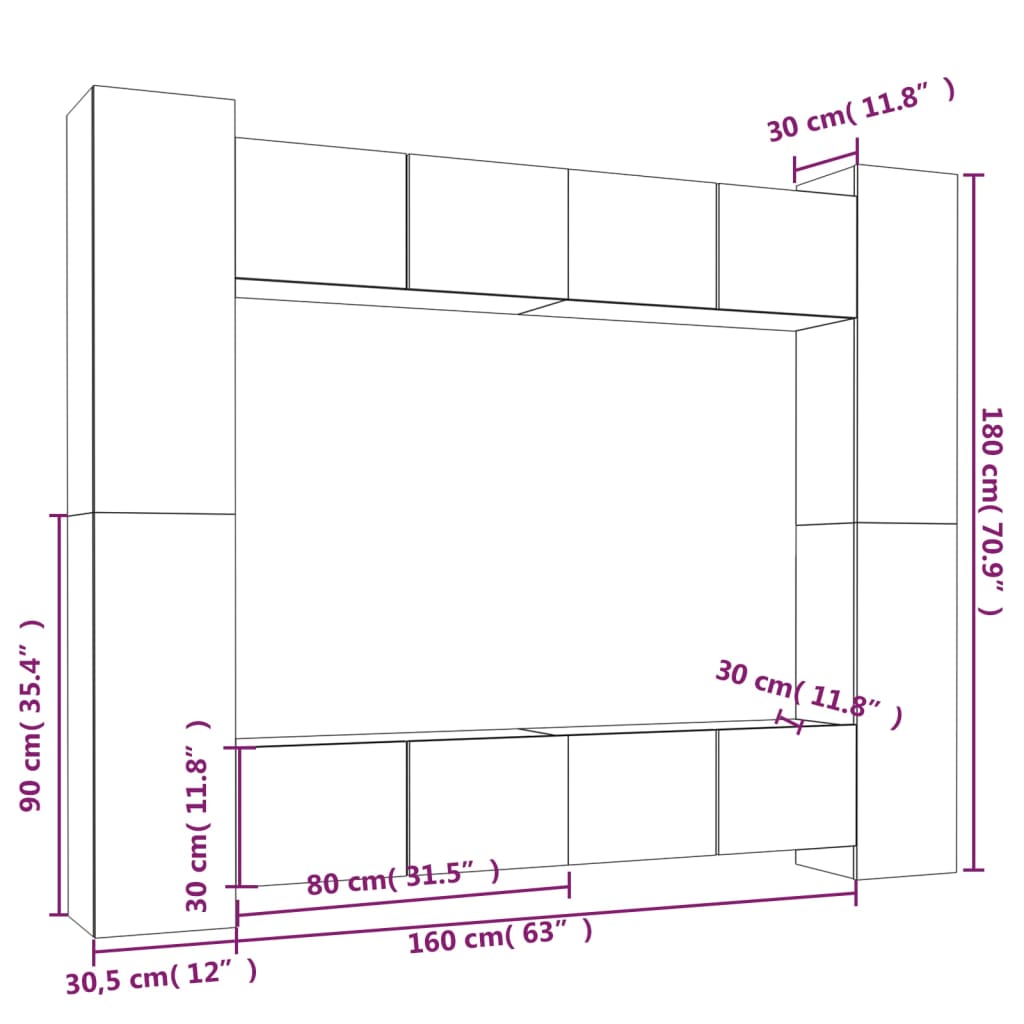 vidaXL 8 Piece TV Cabinet Set Grey Sonoma Engineered Wood
