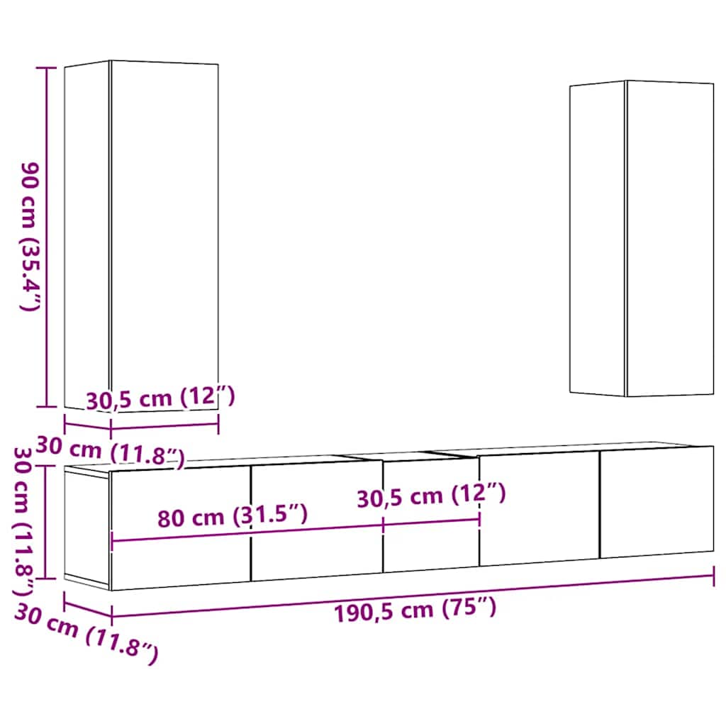 vidaXL 5 Piece TV Cabinet Set White Engineered Wood