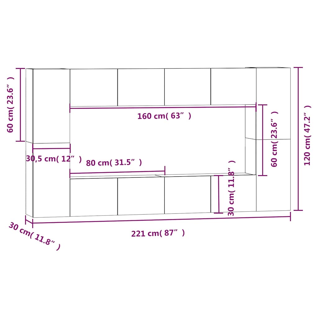 vidaXL 8 Piece TV Cabinet Set Concrete Grey Engineered Wood