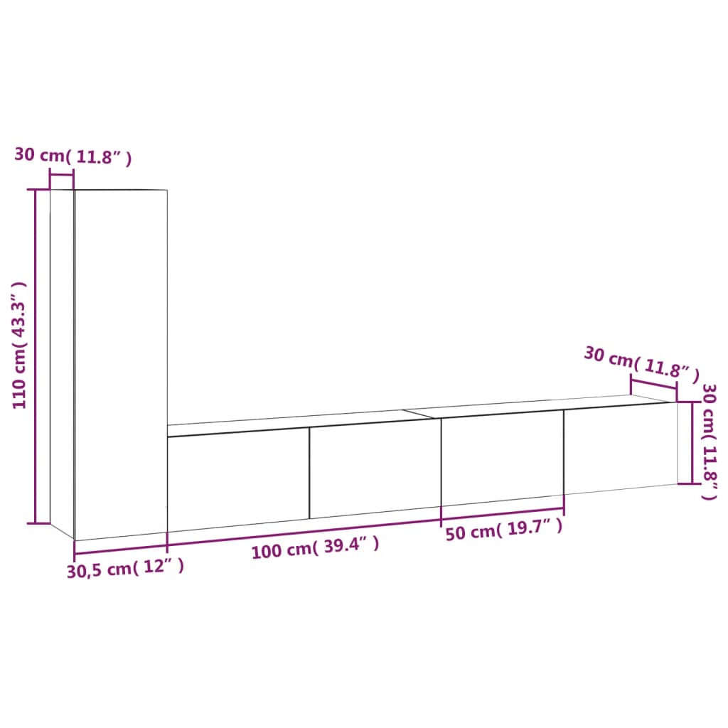 vidaXL 3 Piece TV Cabinet Set Concrete Grey Engineered Wood