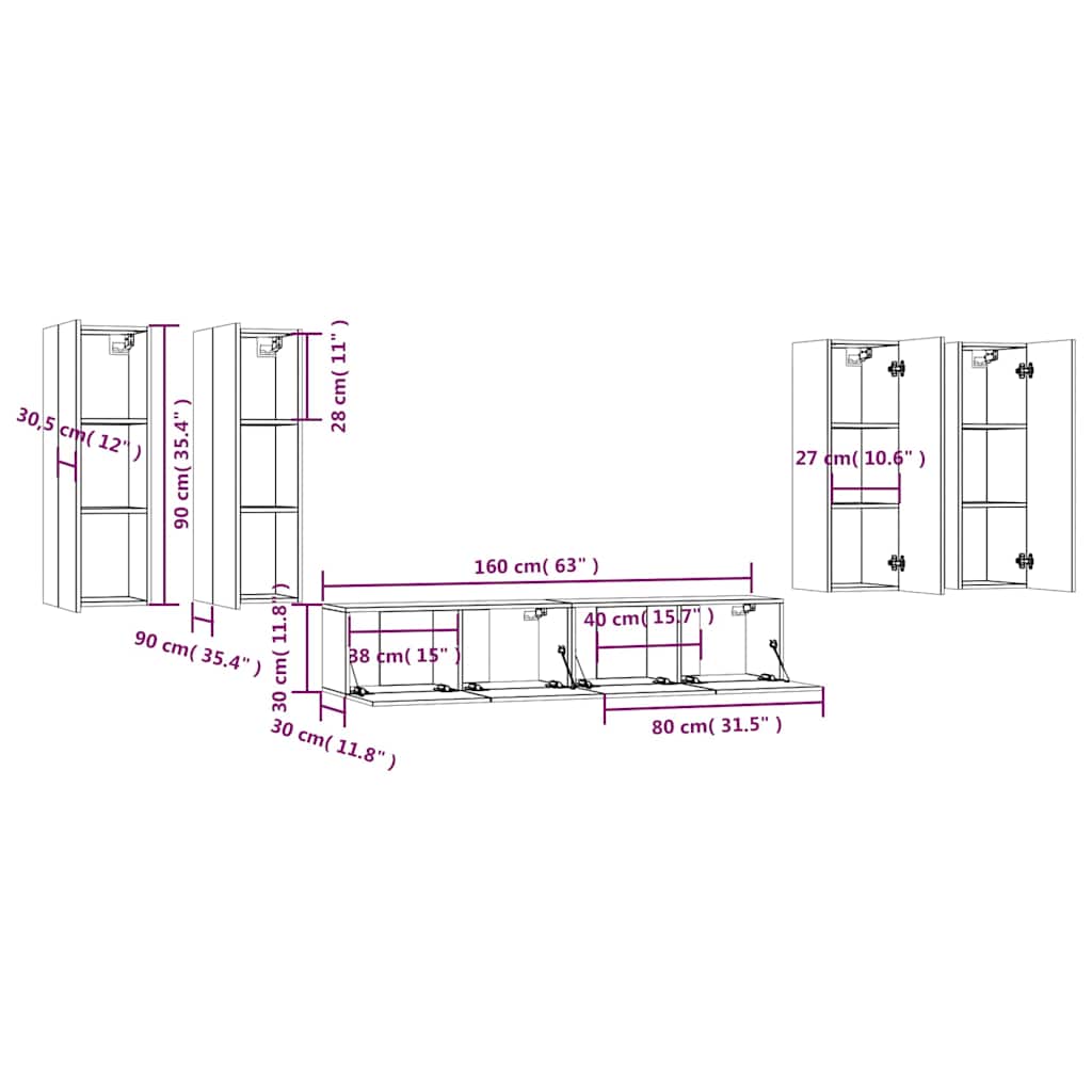 vidaXL 6 Piece TV Cabinet Set White Engineered Wood