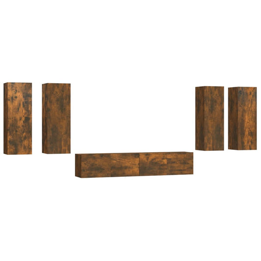 vidaXL 6 Piece TV Cabinet Set Smoked Oak Engineered Wood