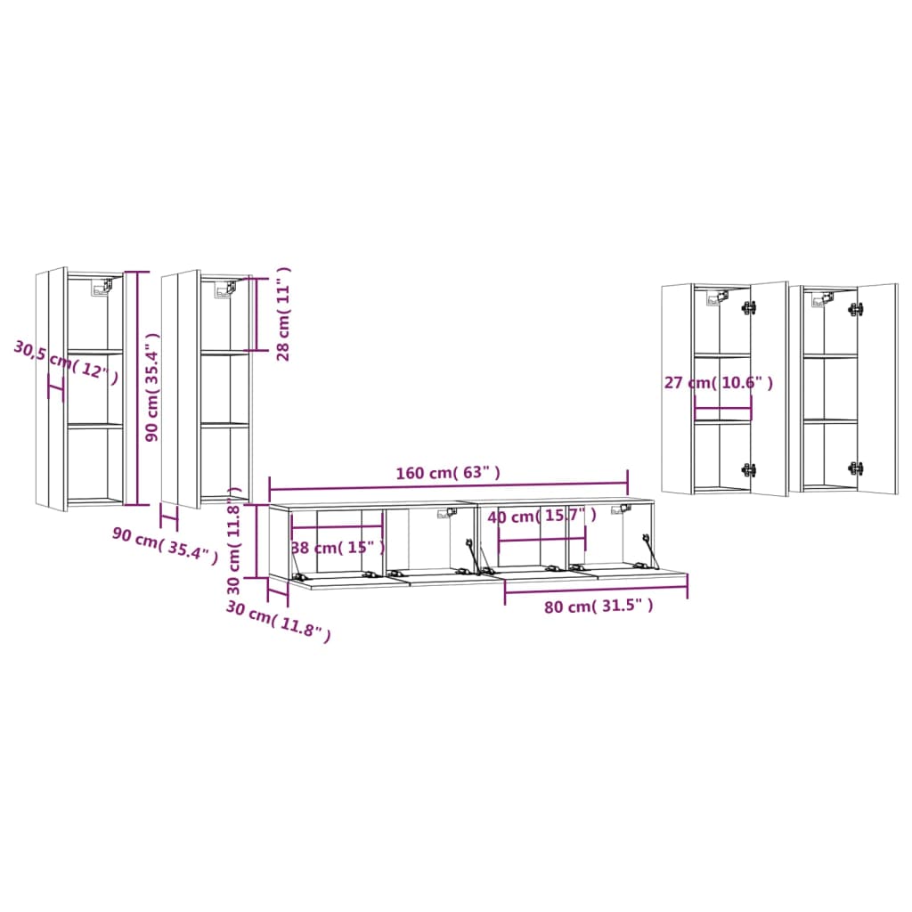 vidaXL 6 Piece TV Cabinet Set Grey Sonoma Engineered Wood