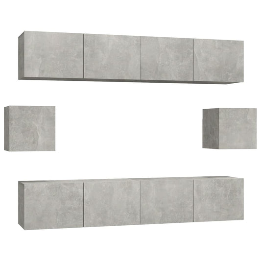 vidaXL 6 Piece TV Cabinet Set Concrete Grey Engineered Wood