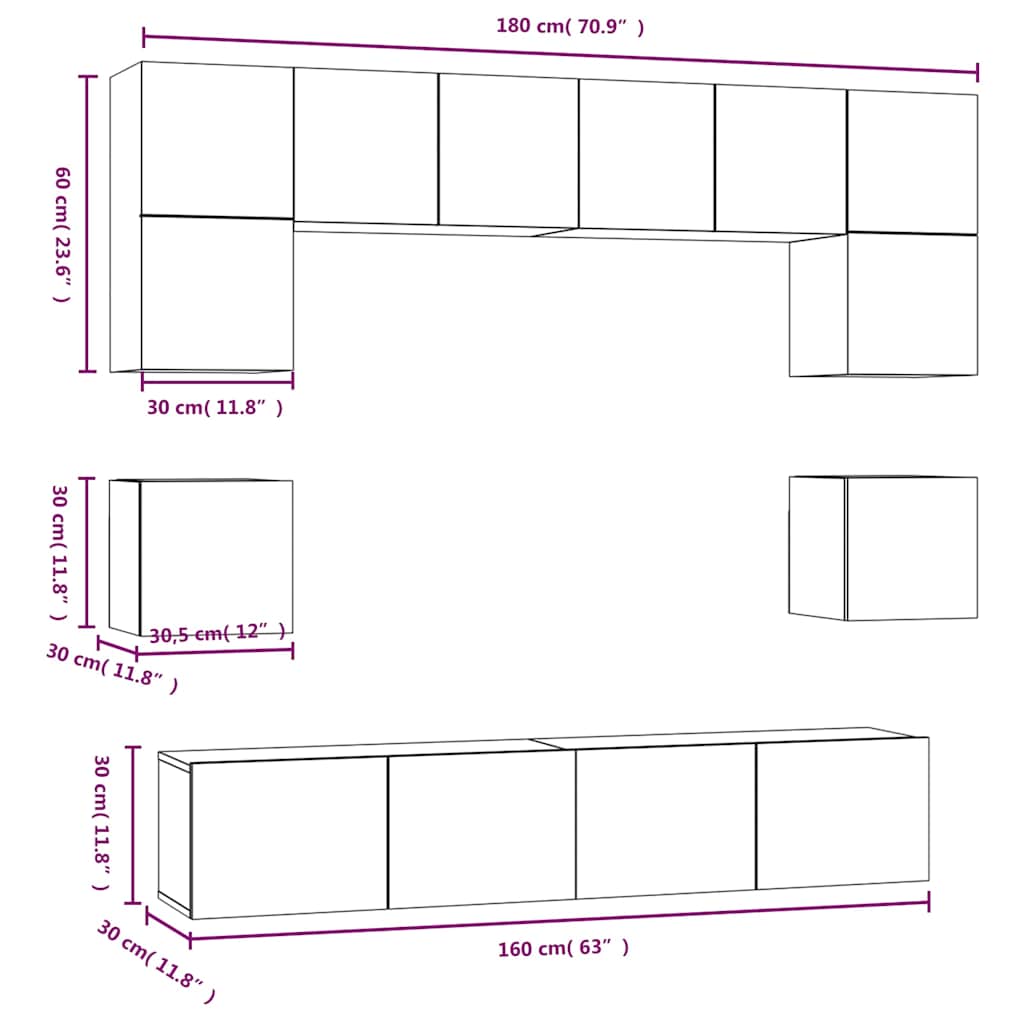 vidaXL 8 Piece TV Cabinet Set Sonoma Oak Engineered Wood