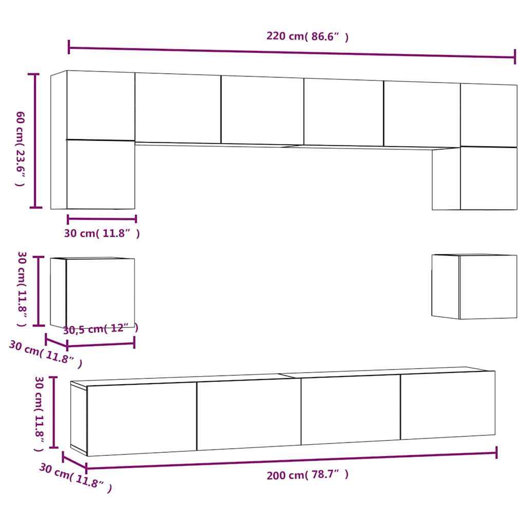 vidaXL 8 Piece TV Cabinet Set Sonoma Oak Engineered Wood