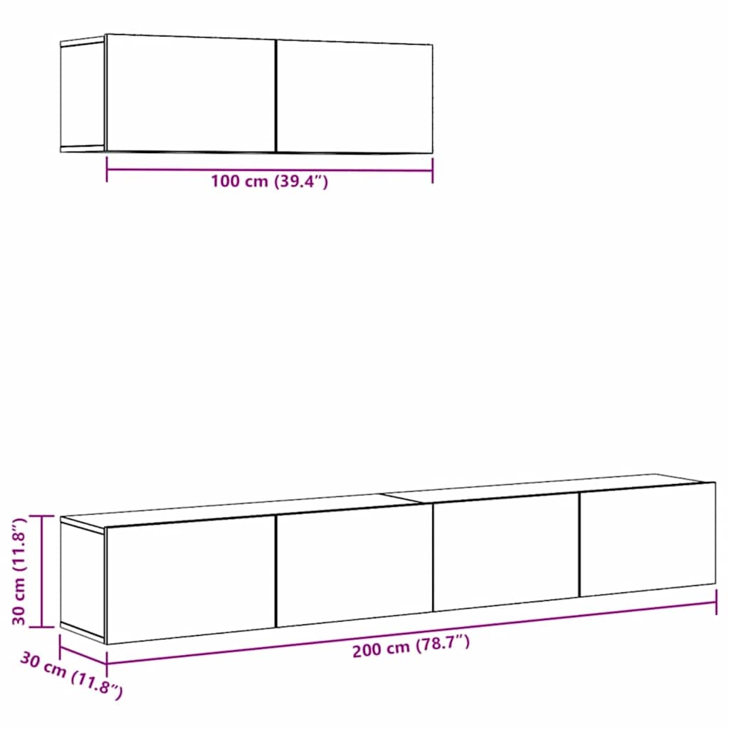 vidaXL 3 Piece TV Cabinet Set Concrete Grey Engineered Wood