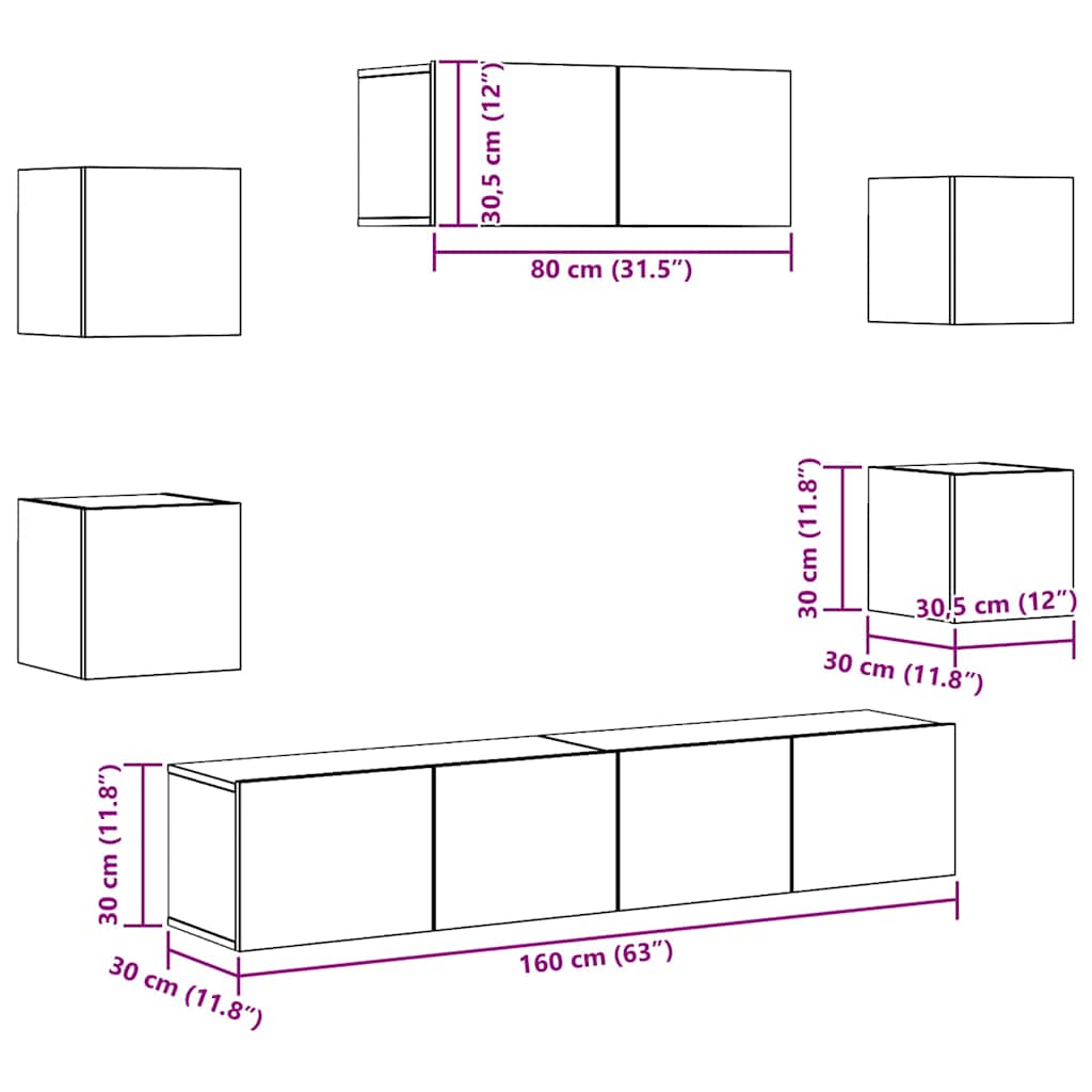 vidaXL 7 Piece TV Cabinet Set Sonoma Oak Engineered Wood