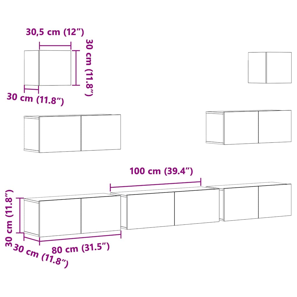 vidaXL 7 Piece TV Cabinet Set Sonoma Oak Engineered Wood