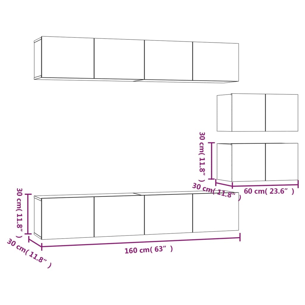 vidaXL 4 Piece TV Cabinet Set Grey Sonoma Engineered Wood