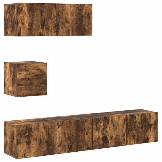 vidaXL 4 Piece TV Cabinet Set Smoked Oak Engineered Wood
