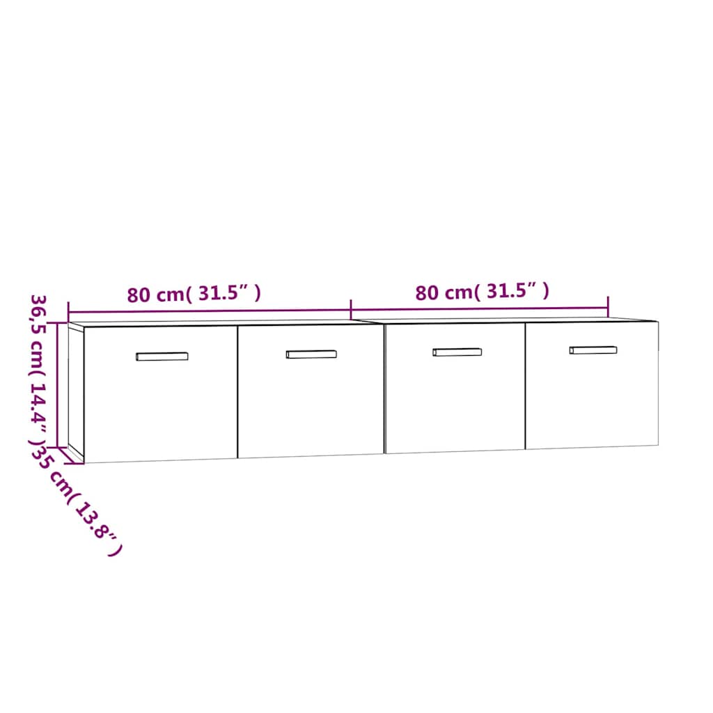 vidaXL Wall Cabinets 2 pcs White 80x35x36,5 cm Engineered Wood