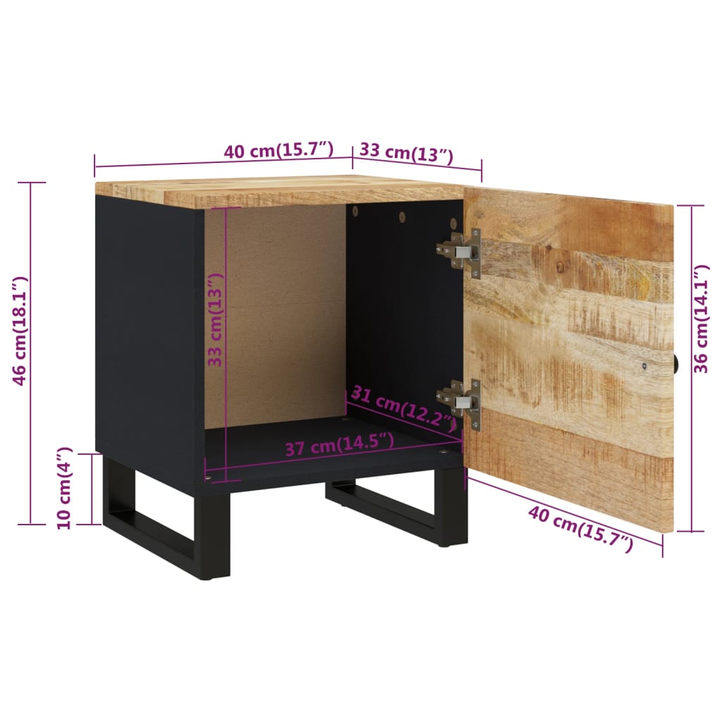 vidaXL Bedside Cabinet | Black, Natural Wood | Solid Mango Wood, Iron | Compact