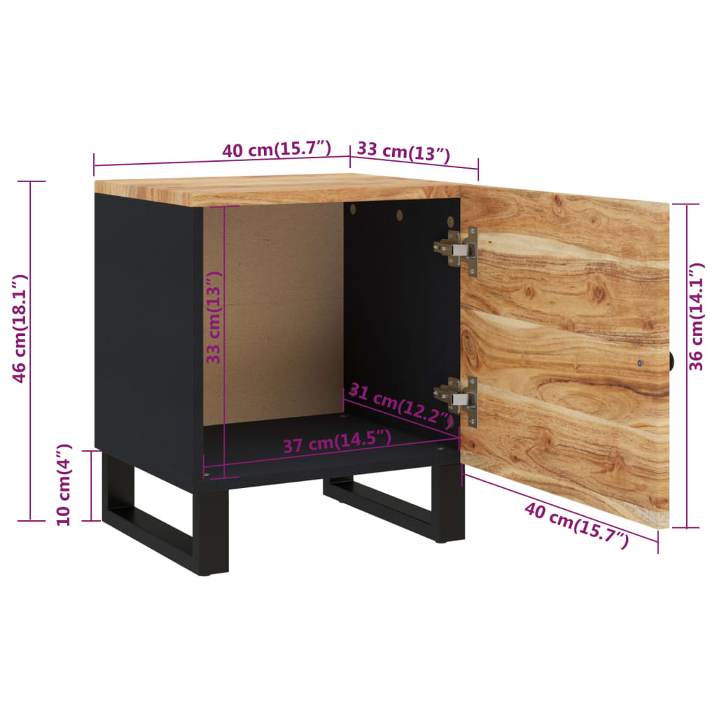 vidaXL Bedside Cabinet | Acacia wood grain, Black