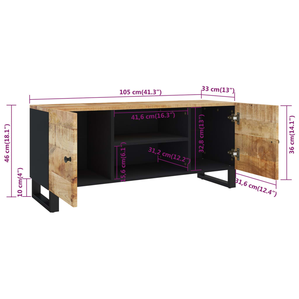 vidaXL TV Cabinet | Black | Solid mango wood | Medium | TV Cabinet | Rectangular