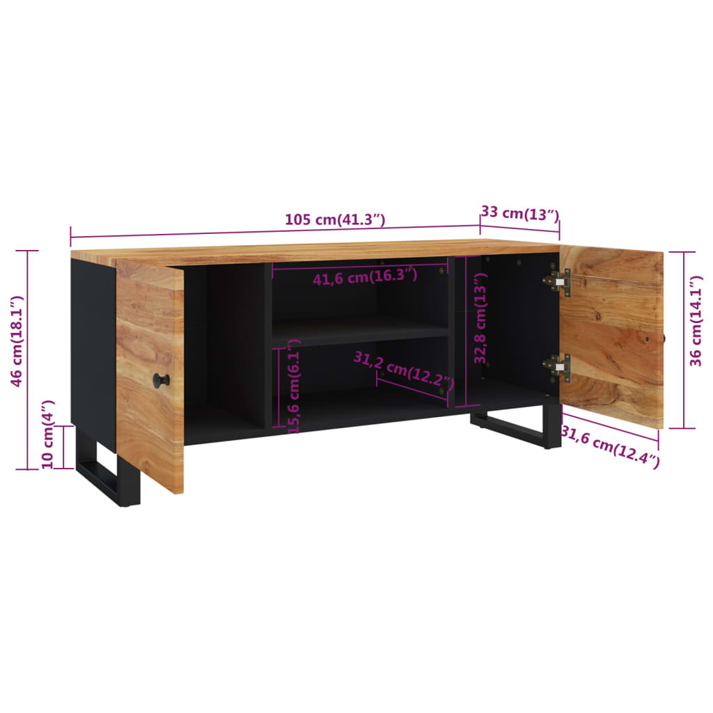 vidaXL TV Cabinet | Black and natural wood | Solid acacia wood | Medium