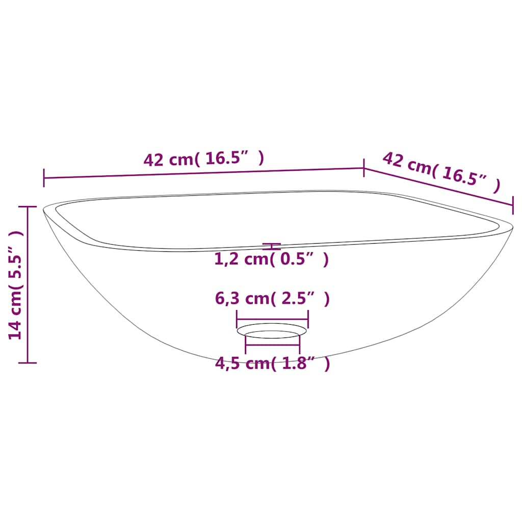 vidaXL Basin Glass 42x42x14 cm Transparent