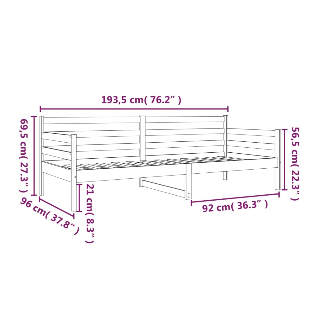 vidaXL Day Bed without Mattress 90x190cm Solid Wood Pine