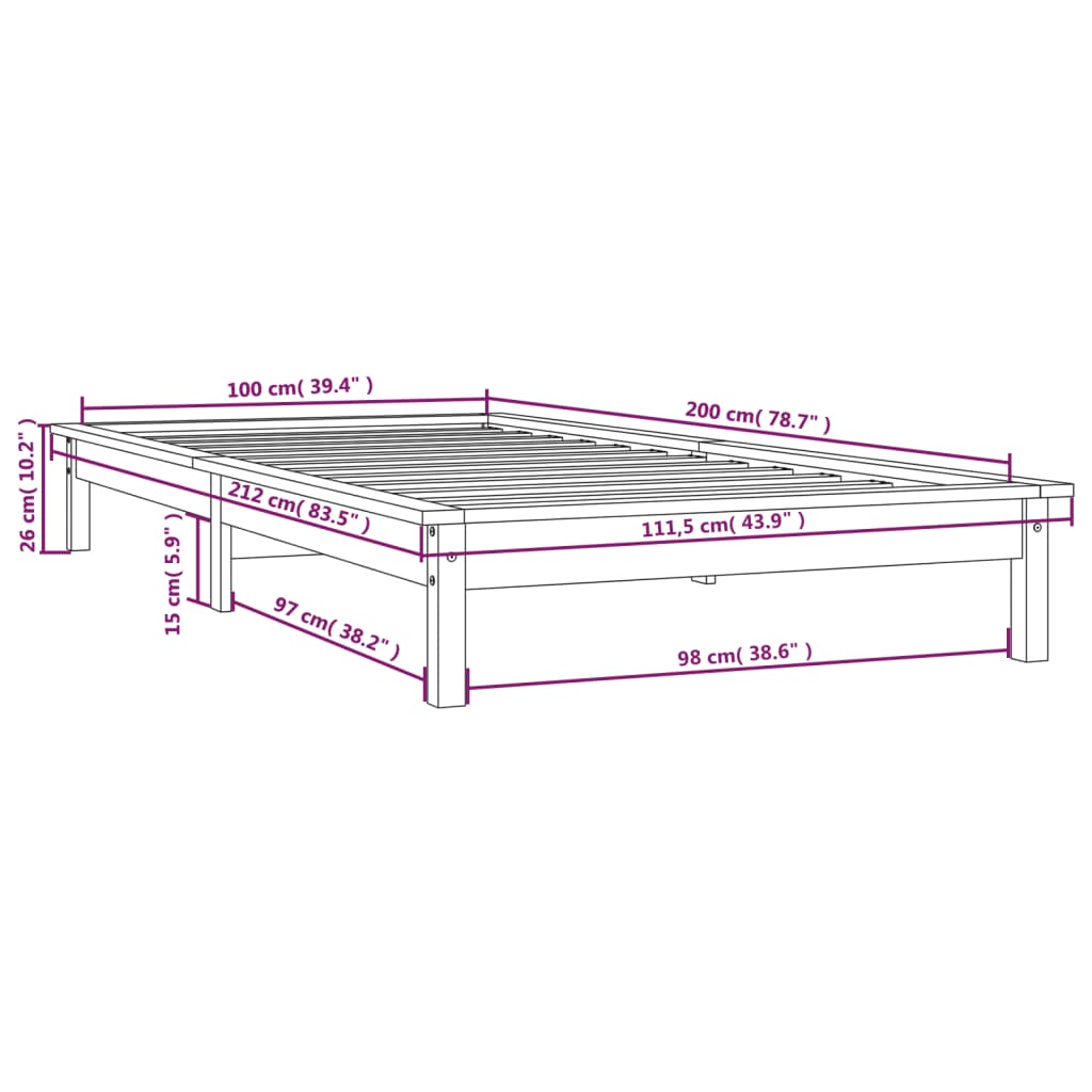vidaXL Bed Frame 100x200 cm Solid Wood Pine