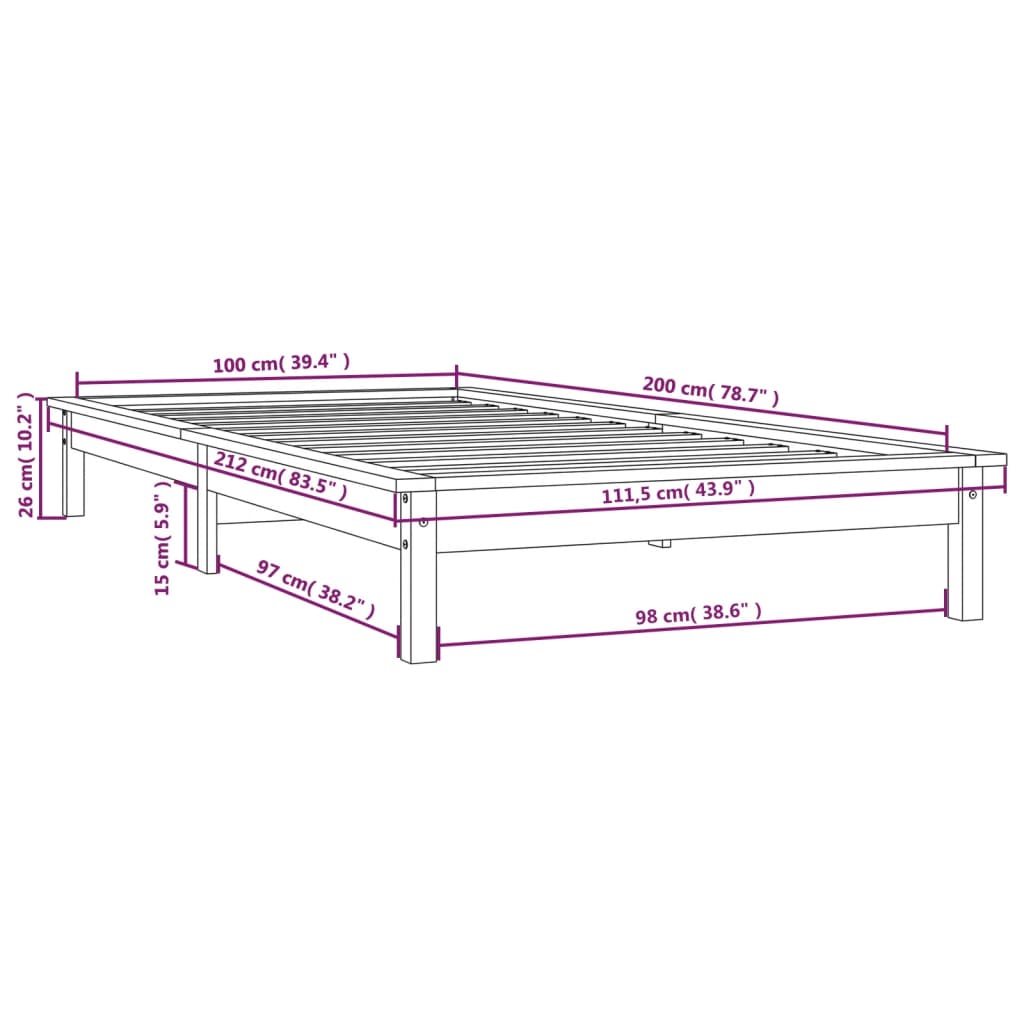 vidaXL Bed Frame | Grey | Solid Pine Wood | Single | Durable | Bed Frame