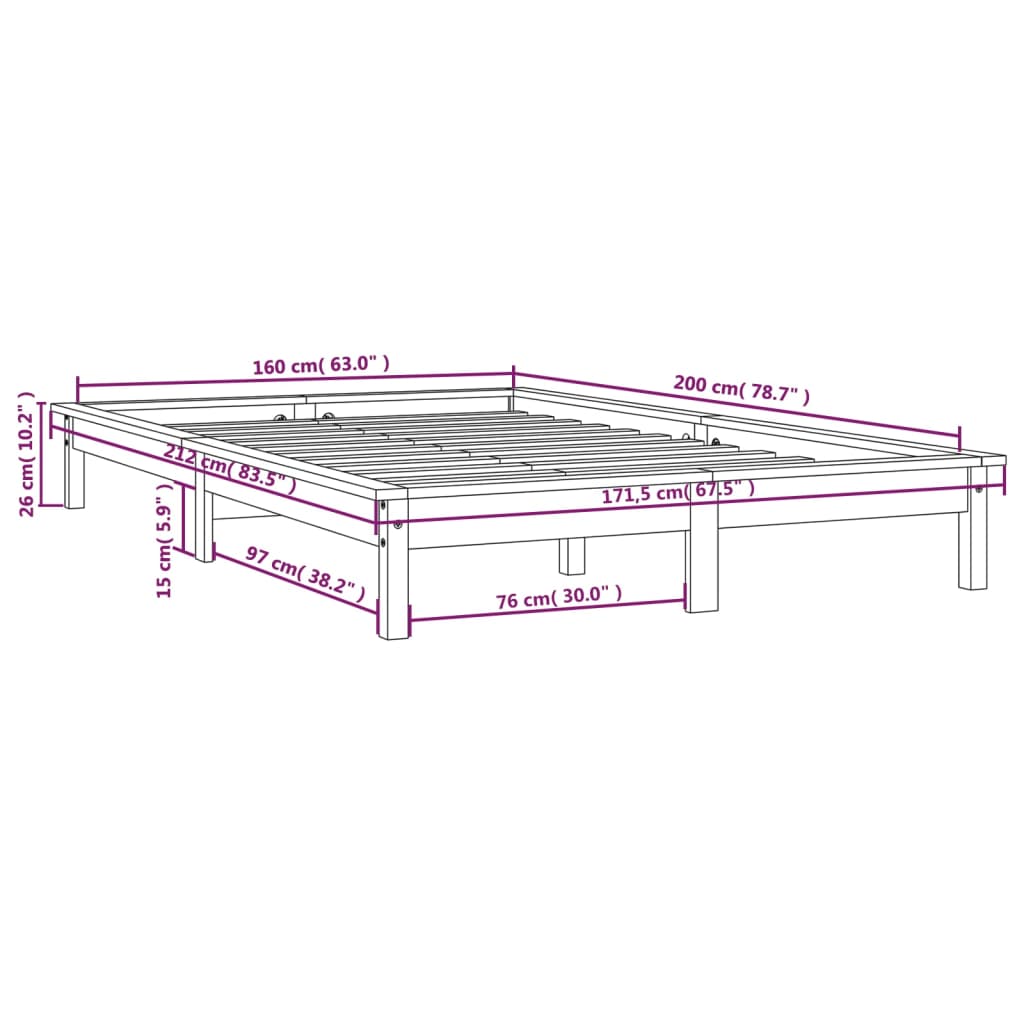 vidaXL Bed Frame | White | Solid pine wood | Double bed | Decorative Inlays