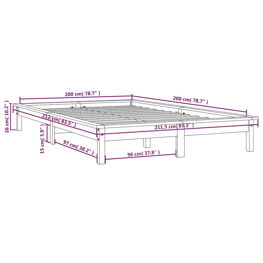 vidaXL Bed Frame without Mattress Honey Brown 200x200 cm Solid Wood