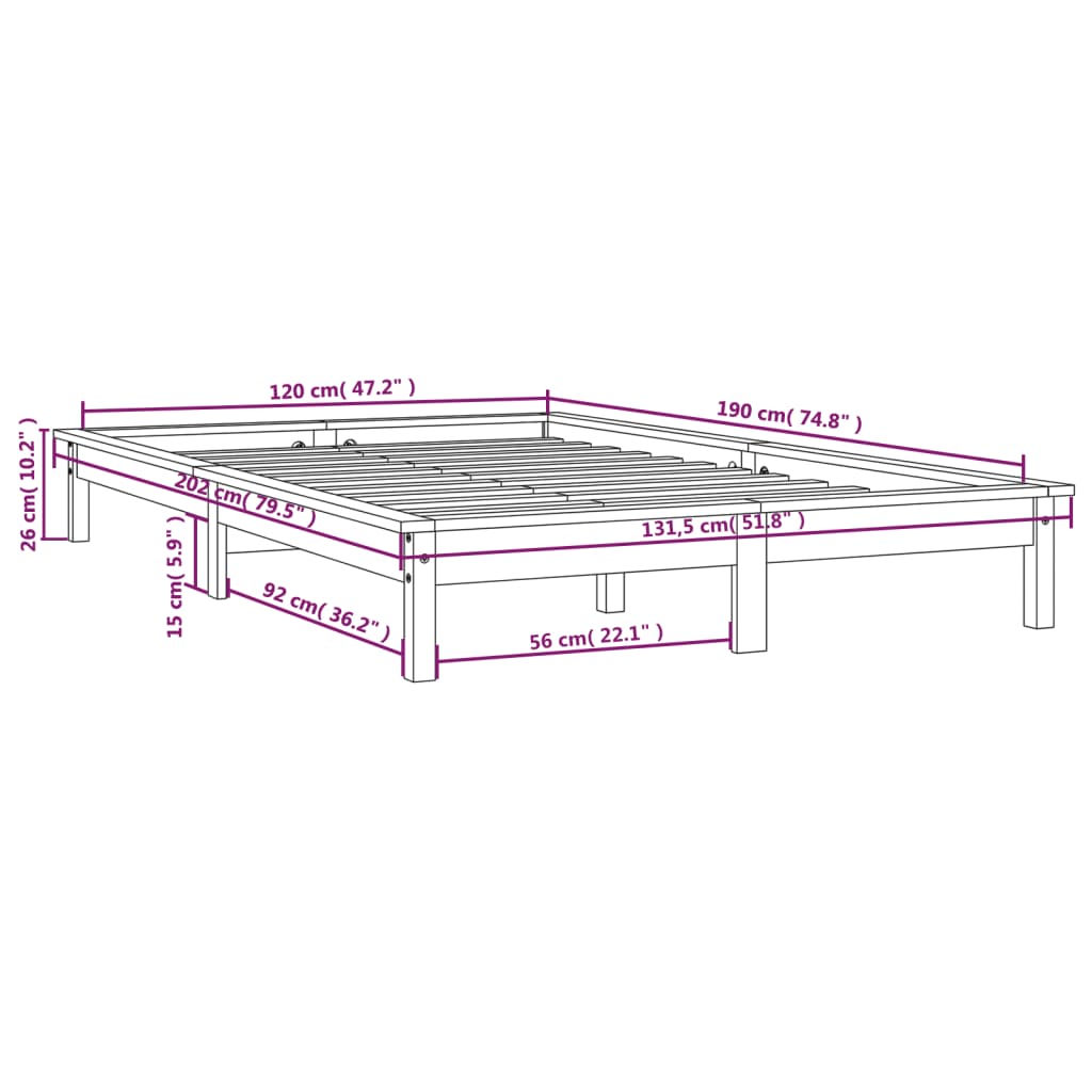 vidaXL Bed Frame without Mattress Grey Small Double Solid Wood