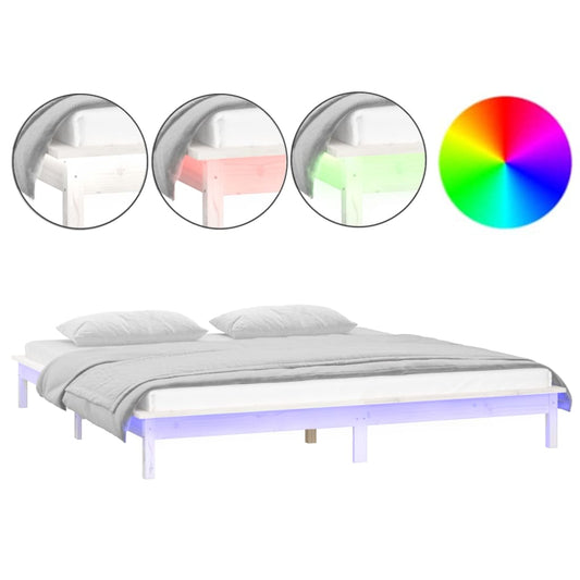 vidaXL LED Bed Frame without Mattress White 200x200 cm Solid Wood