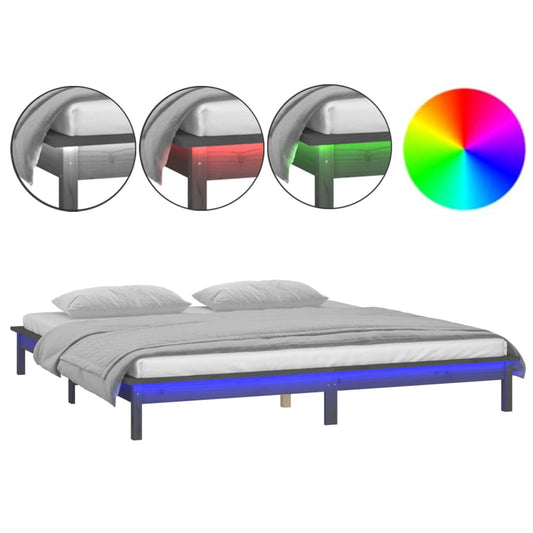 vidaXL LED Bed Frame without Mattress Grey 120x190 cm Small Double Solid Wood