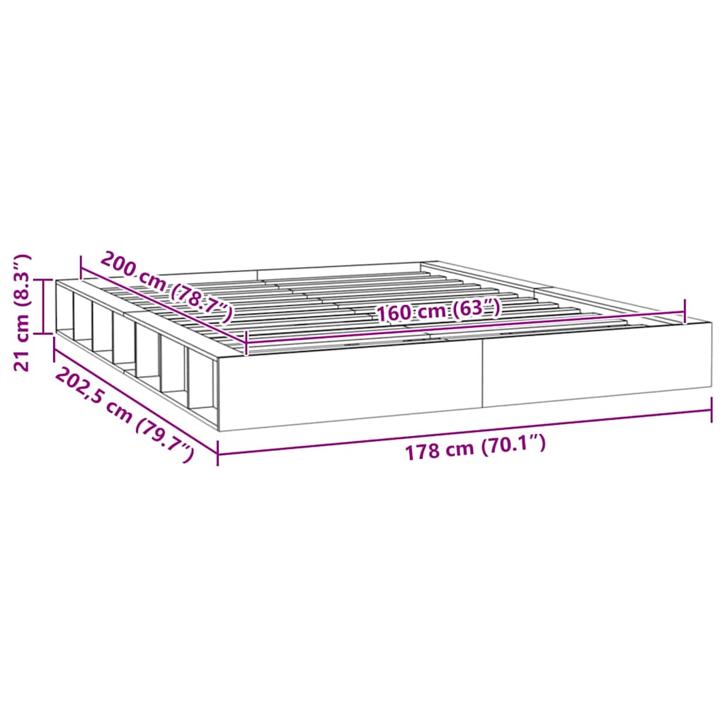 vidaXL Bed Frame without Mattress White 160x200 cm Solid Wood